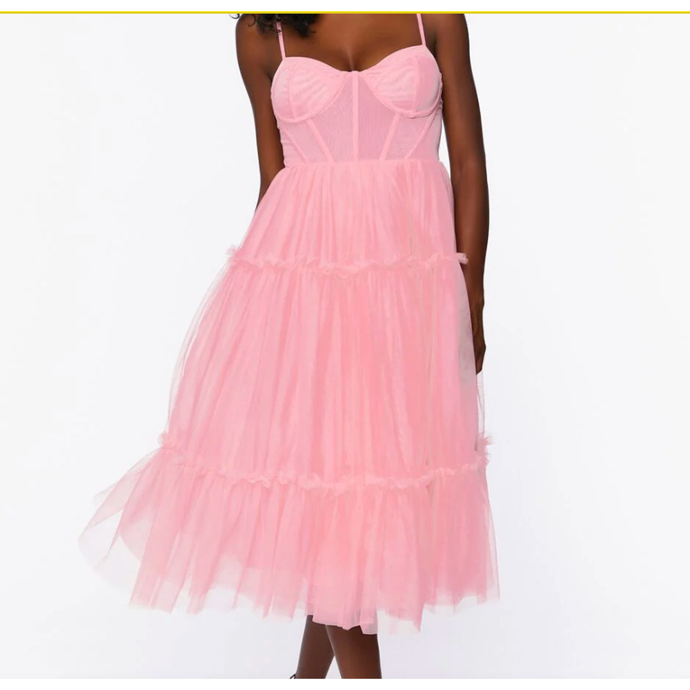 Forever 21 Tulle Ruffled Bustier Dress Womens Small Pink Fairy Whimsy Delicate - Picture 2 of 16